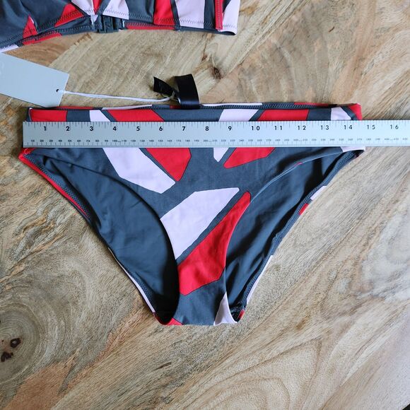 COS Womens Bikini Size 6 Top / 8 Bottoms Two Piece Swimsuit Gray Red Pink - Picture 8 of 10